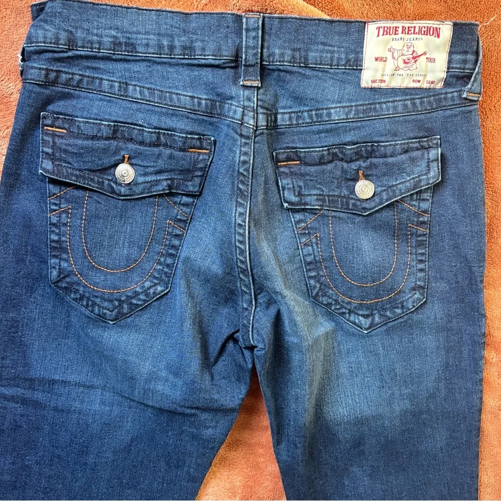 True Religion Rocco Relaxed Skinny Jeans Dark Wash Flap Pockets - Picture 5 of 8